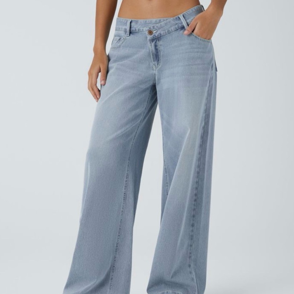 Halara Flex Asymmetrical Low Rise Zipper Pockets Baggy Wide Leg Washed Casual